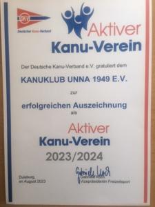 Urkunde: Aktiver Verein im DKV